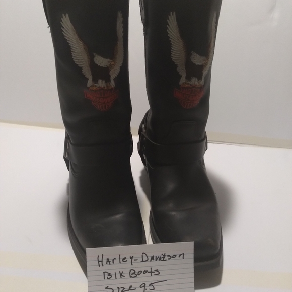 Harley Davidson Black Harness Boots Eagle Embroidery Leather Mens size 9.5 - Picture 1 of 10